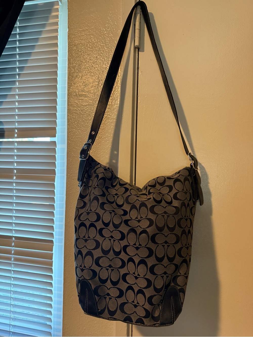 Coach Monogram Jacquard Hobo Bag in Charcoal and Black